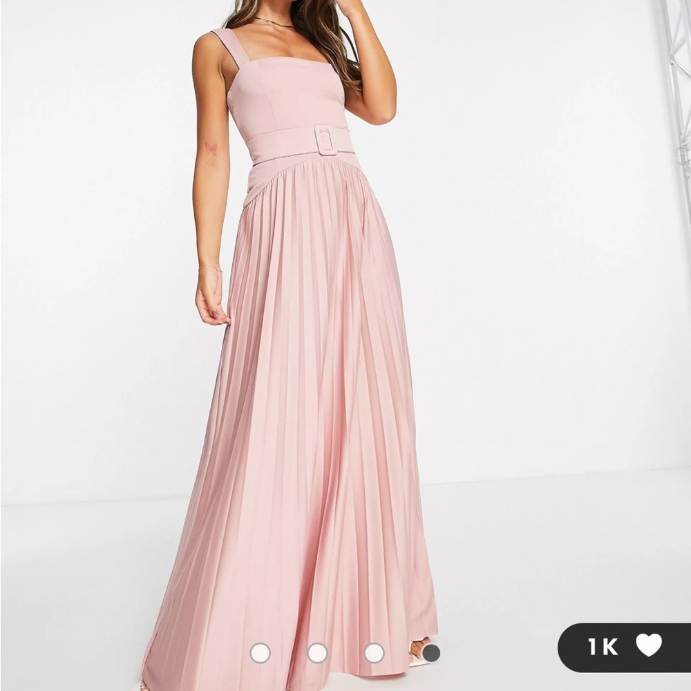 NWT square neck belted & pleated maxi dress in rose SZ 4
